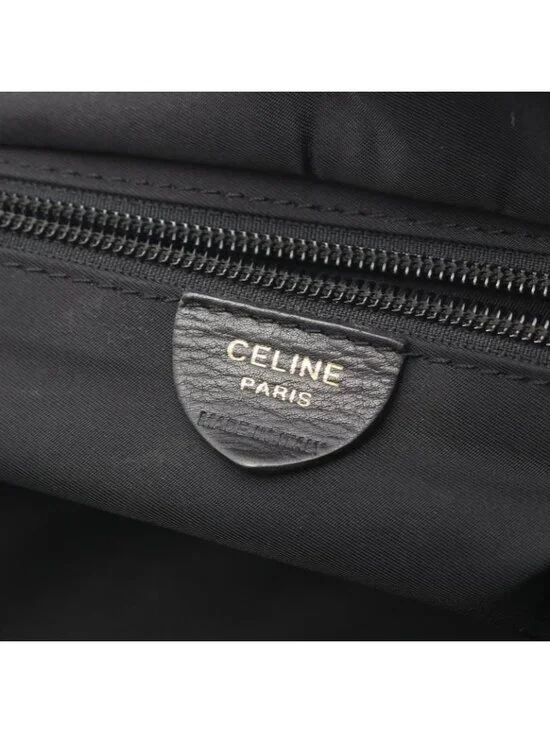 Celine Handbag Circle Logo Black Nylon Leather - Picture 4 of 9